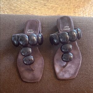 Jeffrey Campbell Dark Brown Beaded Toe-Post Sandals